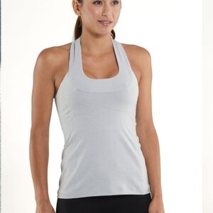 Lululemon Scoop Neck Tank heathered grey and wee striped coal